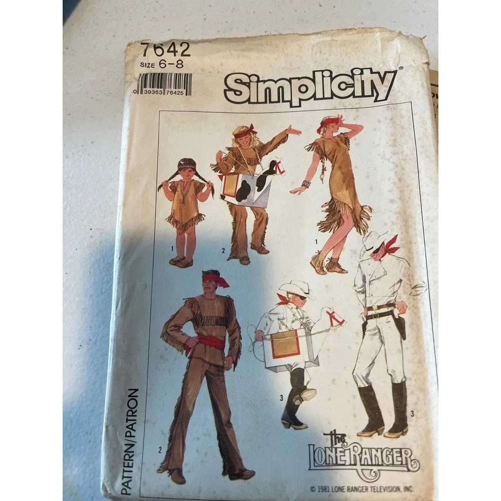 Vintage 1981 Simplicity 7642 The Lone Ranger Costume Sewing Pattern Size 6-8 S